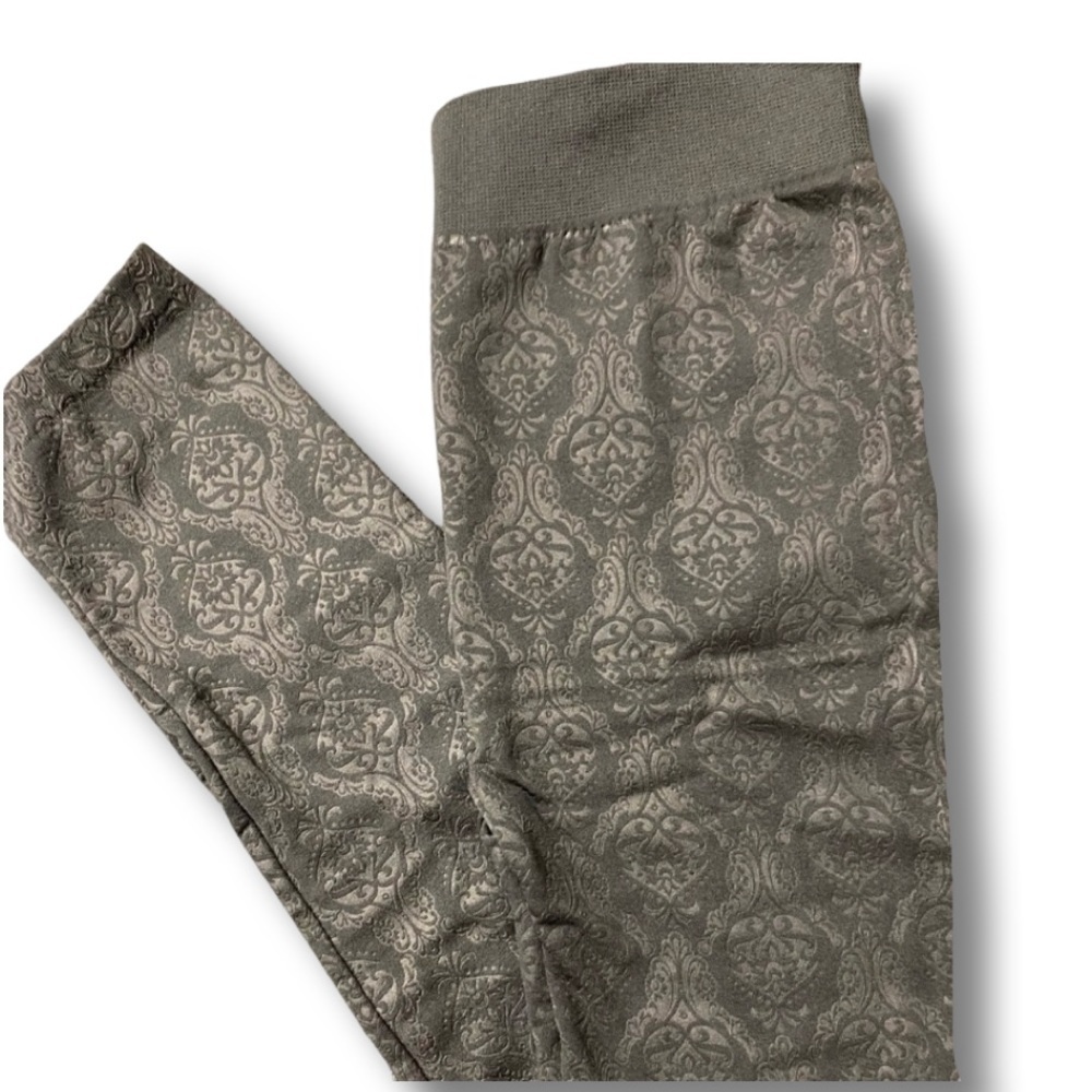 Black printed fleece lined leggings OS